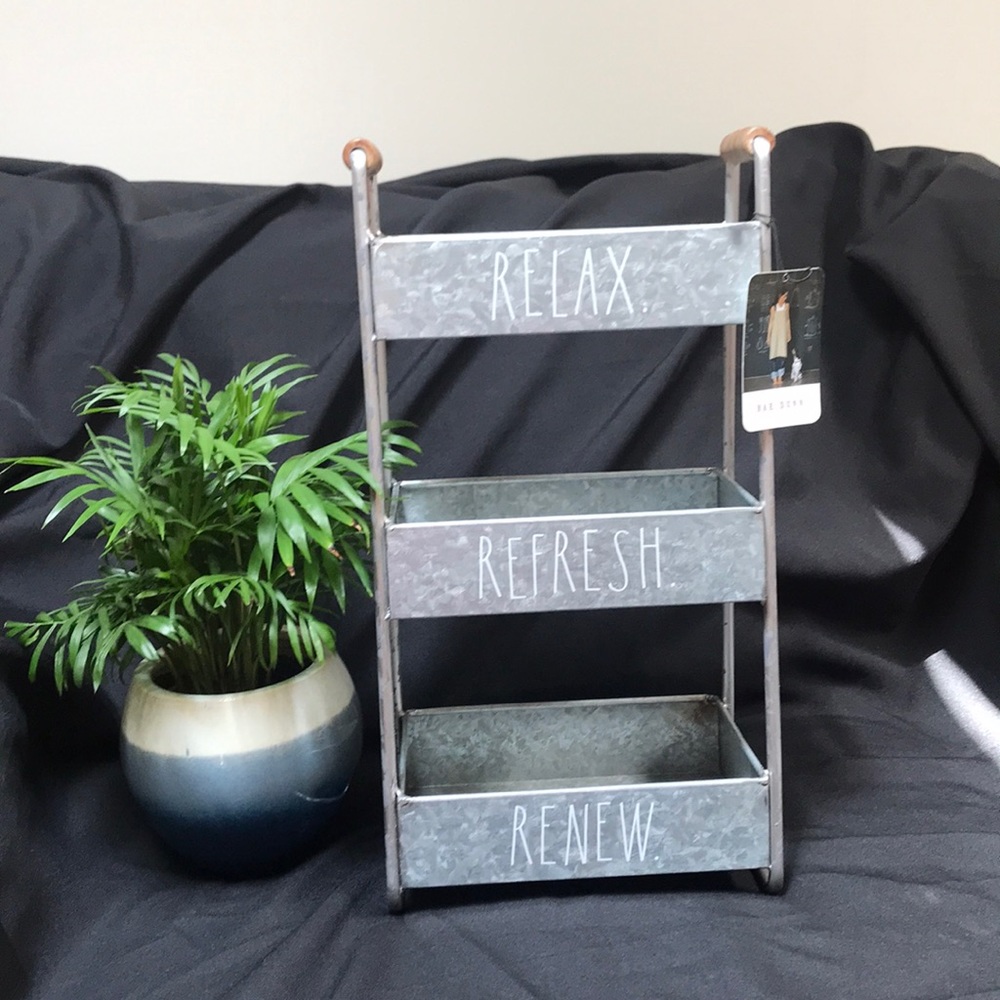 Rae Dunn Galvanized Stand RELAX REFRESH RENEW